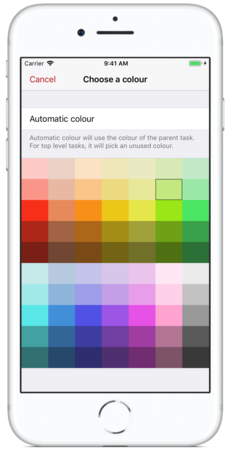 Showing Choose a Colour with the Work task's green colour selected